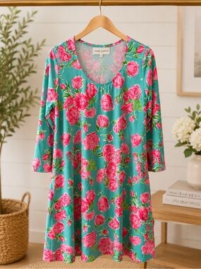 Simply Southern Mint Tunic with Pink and Aqua Floral Accents